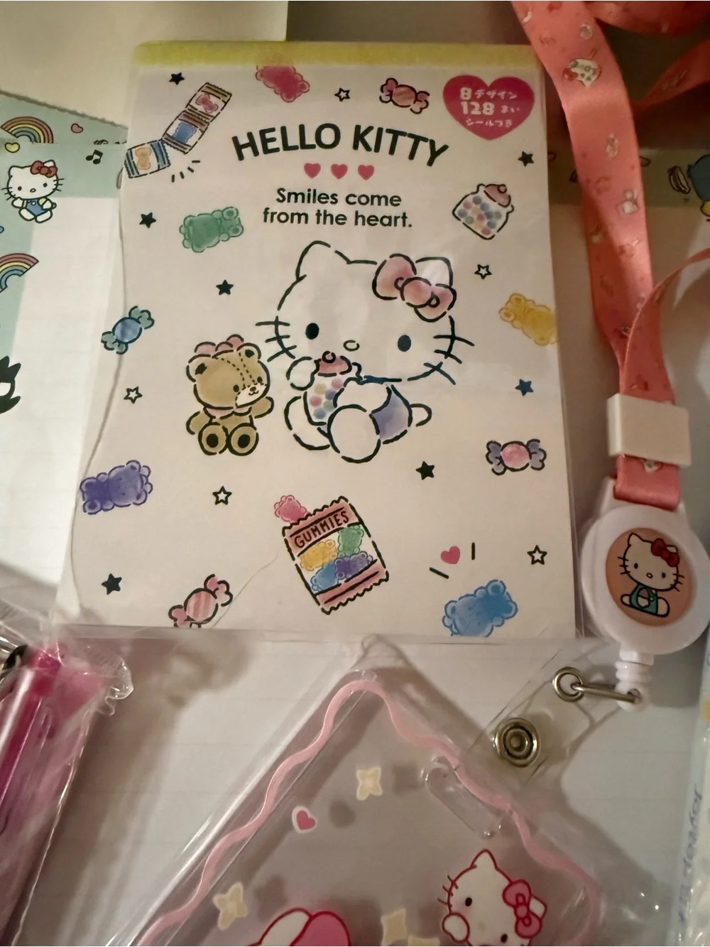 Hello Kitty Pink ID Card Lanyard Set with Clear Card Holder